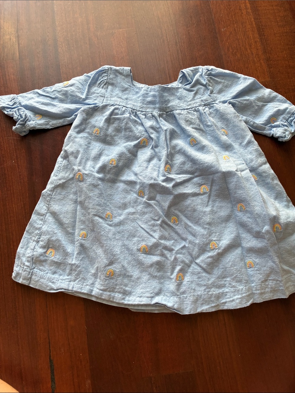 Janie and Jack Light Blue Girls' Rainbow Embroidered Dress